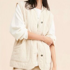 Free People We the Free Billy Military Vest Quilted Cream Size L